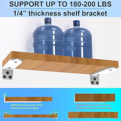 Eurydice Heavy Duty Floating Shelf Brackets, 1/4 in Thick 10 in 6Pack White