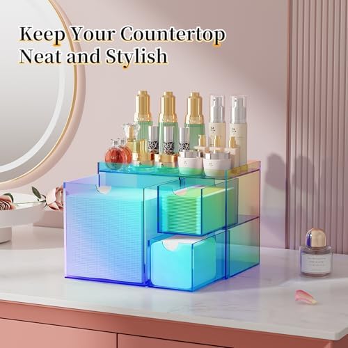 Youdepot Iridescent Acrylic Face Towel Holder with 3 Drawers