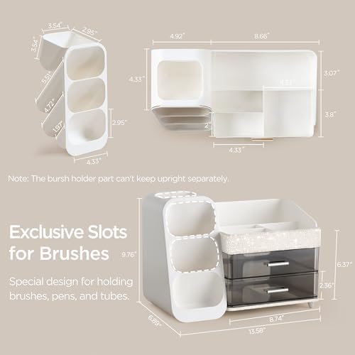HBlife Makeup Organizer with Brush Holder for Vanity, Large Plastic Bathroom Countertop Organizer Skin Care Storage, Eas