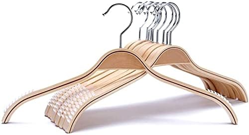 JS Hanger Lightweight Non Slip Wooden Hangers - 10 Pack Heavy Duty Wood Coat Hangers with Soft Stripes for Camisole, Jacket, Dress Clothes, Sweater, Natural Finish