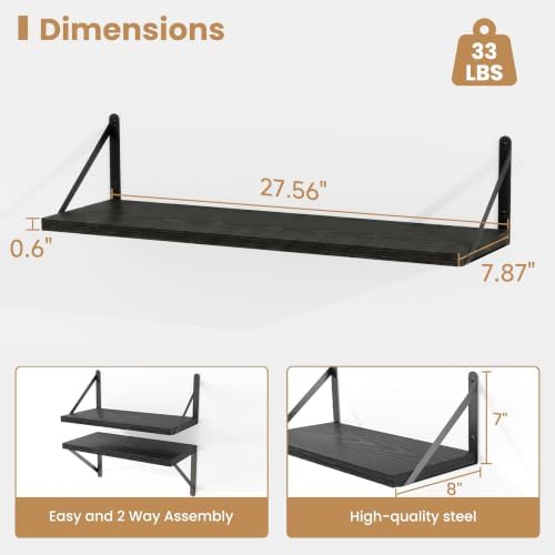 Heimlove Floating Book Shelves for Wall,27.56Inches Long Wall Mounted Bookshelves,Heavy Duty Bracket Shelves for Living 