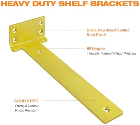 Gold Floating Shelf Brackets 8 inch 4 Pack L Brackets for Floating Shelves Metal Heavy Duty Shelf Bracket for DIY Shelvi