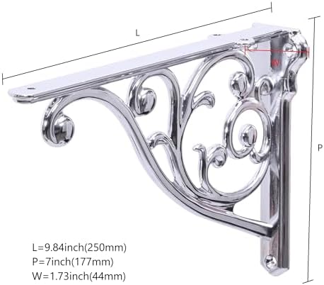 Ornate Decorative Shelf Brackets 10 inch Small Wall Mounted Shelving Bracket 4 Pack Polished Chrome Vintage Shelf Bracke
