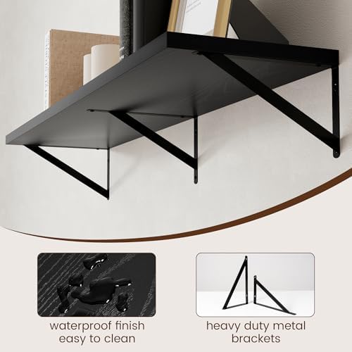 Axeman Floating Shelves for Wall Black- 48 Inch Wide x 12 Inch Deep Wall Shelves Set of 2 - Black Deep Wood Floating She