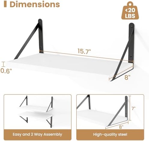 Heimlove Floating Shelves for Wall Set of 3,Light Wood Wall Mounted Bookshelf Decorative Shelf for Living Room Bathroom 