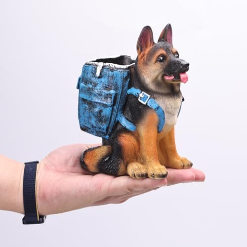 SHENGTIAN Cute German Shepherd Pen Holder, Resin Dog Pencil Holder for Desk
