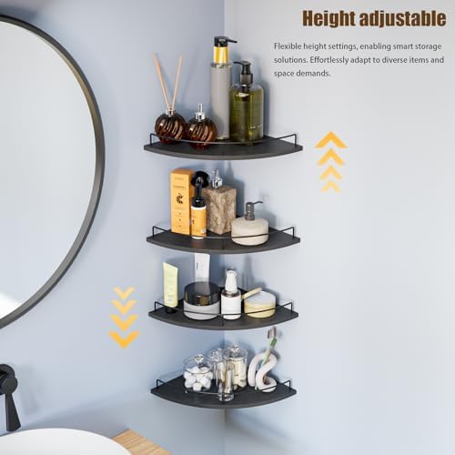 Corner Shelf Wall Mount, Floating Corner Shelves, Set of 4 Corner Wall Shelf Organizer,Rustic Wood Wall Storage Display 