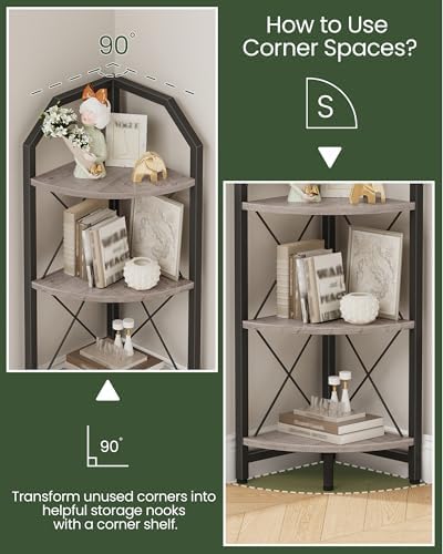 CHOEZON 3-Tier Corner Shelf, Industrial Corner Bookshelf, 35.4" Storage Stand, Plant Stand Display Shelf, Bookcase for B