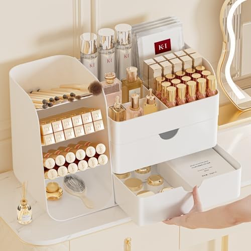 Makeup Organizer for Vanity Skincare Organizers Countertop, All White
