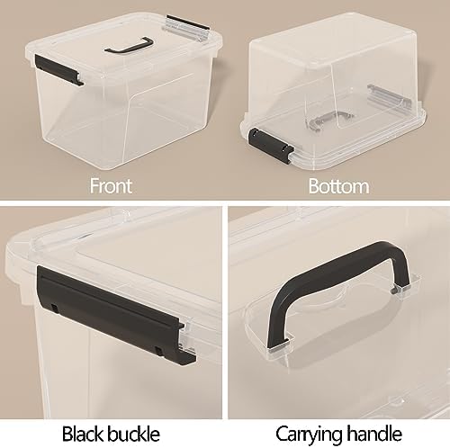 12 Qt Clear Tote Box, Plastic Storage Bin with Lid & Handle Set of 6