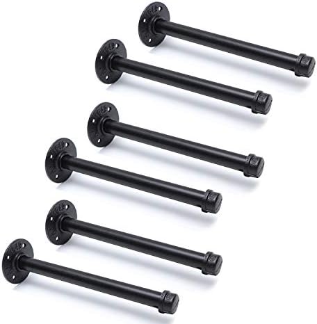 3/4" Industrial Black Iron Pipe Shelf Brackets, Rustic Wall Mounted DIY Shelving Brackets Hanging Custom Pipe Brackets f