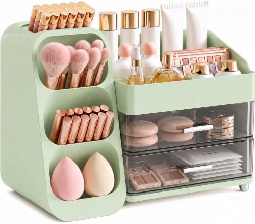 Large Makeup Organizer Countertop for Vanity Skincare Organizers Green