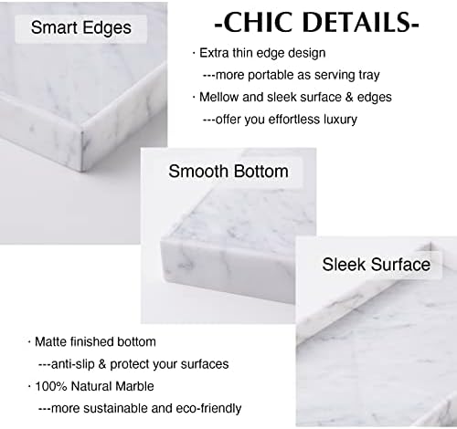 𝐈𝐭𝐚𝐥𝐢𝐚𝐧 𝟏𝟎𝟎% Marble Vanity Tray (12x7in), Counter Organizer for Bathroom, Kitchen, Dresser, Coffee Table, Serving, Decor