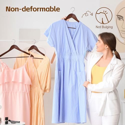 SUPER DEAL Wooden Hangers 50 Pack, Suit Hangers with Shoulder Notches 360 Swivel Chrome Hook Smooth Finish Non-Slip for Coat, Strap, Dress, Shirt, Pant, Jacket, Brown