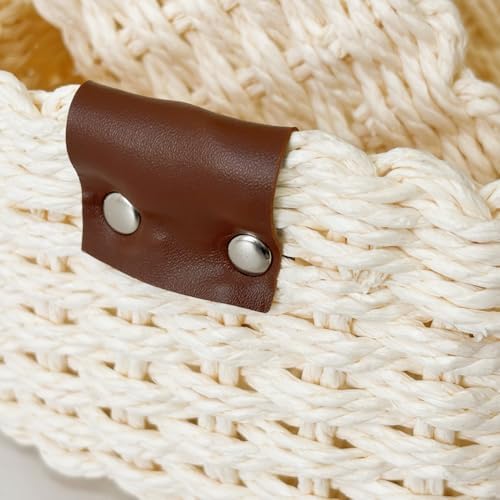 QINGTUHONE Woven Paper Rope Wicker Basket for Organizing(Set of 3,Beige)