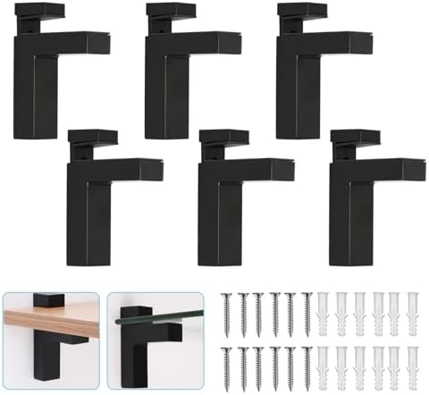 Adjustable Glass/Wood Shelf Brackets 6 Pcs Heavy Duty Zinc Alloy Clamp Holders for 3~28mm Thickness, Wall Mount Support 