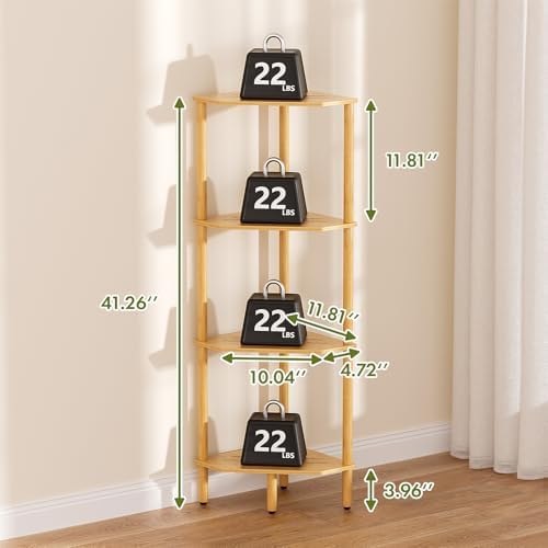 Corner Shelf Stand, 4 Tier Bamboo Corner Organizer, Narrow Tall Bookcase, Corner Shower Caddy, Plant Display Shelf, Open