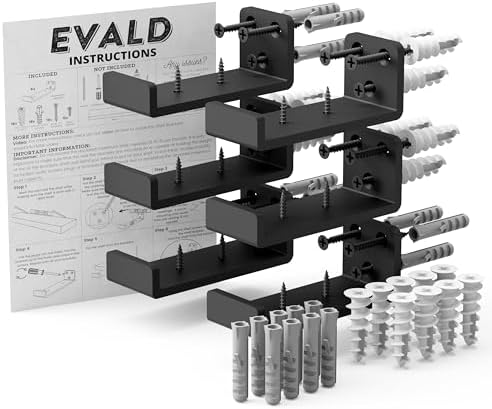 EVALD Floating Shelf Brackets w/ Lip | Hidden Black Carbon Steel Brackets for 4-inch Board (3 5/9" True Size) Kitchen, N
