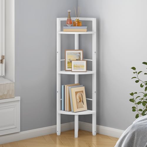 Tajsoon Small Corner Shelf Stand 3 Tier 39.5" with Metal Frame, White