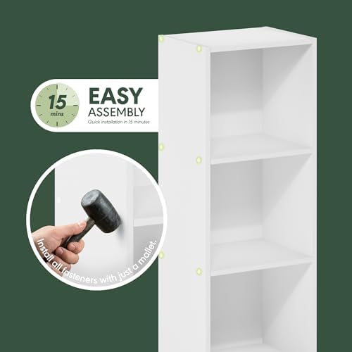 Furinno Pasir 3-Tier No Tool Assembly Open Shelf Bookcase, White