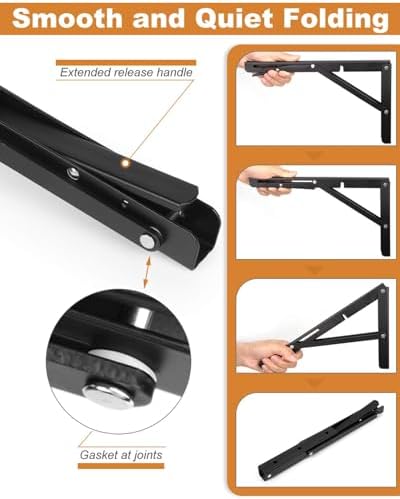 8-Inch Foldable Shelf Brackets for DIY Folding Shelves or Tables, Collapsible Heavy Duty Metal Brackets, Maximum Load 30