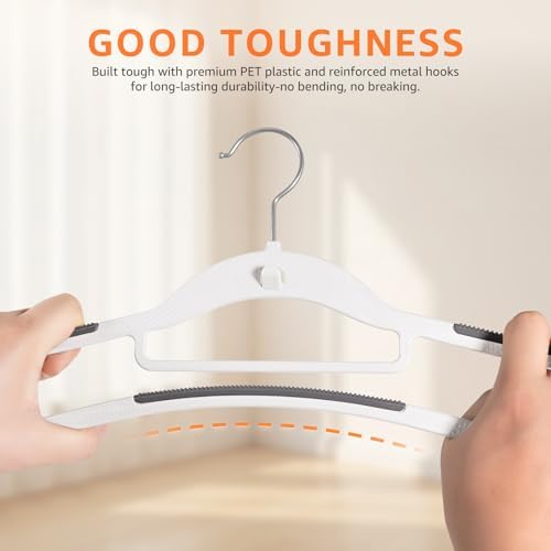 Yolife Cascading Plastic Clothes Hangers 20 Pack with Inner Hook for Vertical Storage, Slim Space Saving Hangers with Non-Slip Pads, 360° Swivel Metal Hook, Versatile, White & Gray