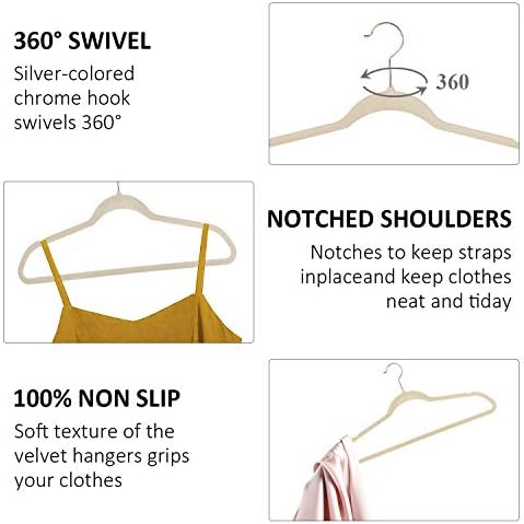 VECELO Premium Velvet Clothes Hangers Suit Heavy Duty (100 Pack)-Non Slip & Space-Saving with 12 Finger Clips & 2Tie Rack Excellent for Men and Women,Light Beige
