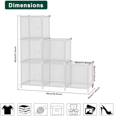 6Cube Storage Organizer Modular Stackable with Doors Striped White