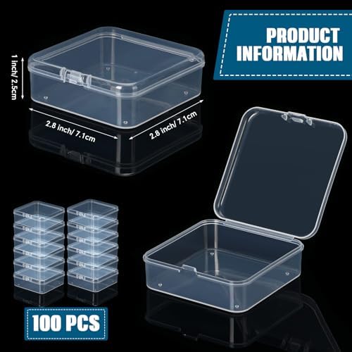 Menkxi 100 Pcs Plastic Bead Storage Containers Box 2.8 x 2.8 x 1 Inch