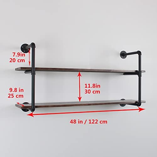 MBQQ Industrial Retro Pipe Shelf 48in 2 Tier Wall Mounted,Rustic Floating Shelves,Farmhouse Kitchen Bar Shelving,Home De