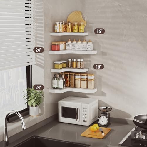 SAUMONIERES Corner Floating Shelves 24 Inch Wall Mount Shelf Solid Wood for Bedroom Bathroom Kitchen Storage Set of 2, W