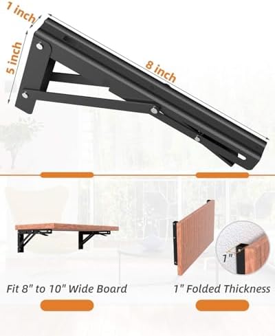 8-Inch Foldable Brackets for DIY Folding Shelves or Tables, L Shelf Brackets Collapsible, Heavy Duty Stainless Steel, Ma