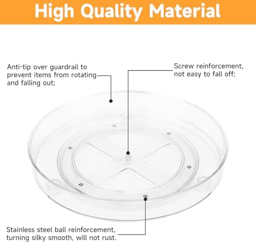 2 Pack Clear Lazy Susan Organizer Turntable, 10.6 & 9.25 Inch Acrylic Lazy Susan Turntable for Cabinet Non-Skid 360° Rot
