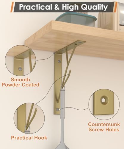 Mocomax 8 Inch Decorative Shelf Brackets, Heavy Duty Floating Shelves, Wall Mount Shelving Bracket, Hardware L Shape Tre