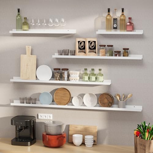 SAUMONIERES Picture Ledge Shelf Floating Book Shelves Set of 2 Wall Mounted Solid Wood for Bedroom Bathroom Living Room 