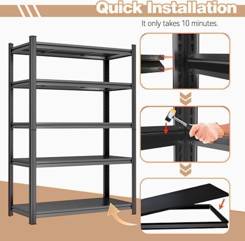 Metal book Shelf, No Assembly-Adjustable Tall Bookcase with Anti-tip