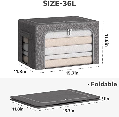 CYhom 3Pack Foldable Storage Bins - Frame Storage Box Linen Fabric Stackable Clothes Container Organizer with Clear Wind