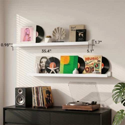 White Picture Ledge Shelves, 36 Inch Long Floating Shelf Set of 2