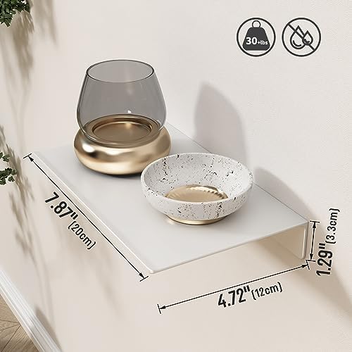 Danpoo 8 inch White Small Floating Shelf for Wall Organizer & Storage, Mini Display Shelf, Metal Wall Shelf for Bathroom