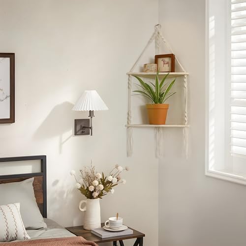 Artilady Corner Shelf Macrame Wall Hanging, Boho Wood Storage Wall Decor