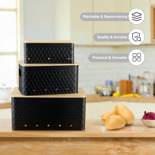 Kitchen Vegetable Storage Set of 3, Metal Onion Garlic Potato Storage Set, Kitchen Canisters Vegetable Keeper Containers