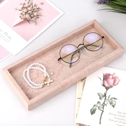 Marble Bathroom Vanity Tray, Pink/Cream Rose, 12"x 5" x1.2"