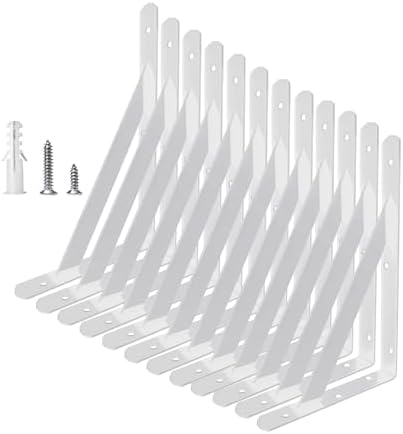 Heavy Duty Shelf Brackets Wall Mount Steel Bracket Wall Brackets for Shelves (White, 8 x 5 Inch-6 Pairs)