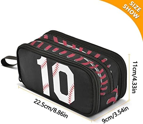 Fisyme Baseball White Number Custom Text Pencil Case Large Capacity Pen Box Makeup Pouch Holder Organizer Stationery Personalized Bag for School Office College Traval