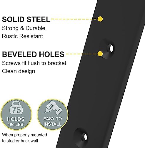 WEKIS Shelf Brackets 12 Inch, Strong Heavy Duty Floating Shelf Brackets Pack of 8, Industrial Metal Iron Matte Black She