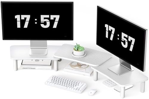 Dual Monitor Stand For Desk,Adjustable Height Long Wood Computer Riser