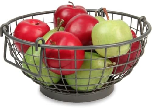 Spectrum Madison Farmhouse Fruit Basket Vintage Rustic Fruit Bowl With Handles for Kitchen Countertop Dining Tables, Wir