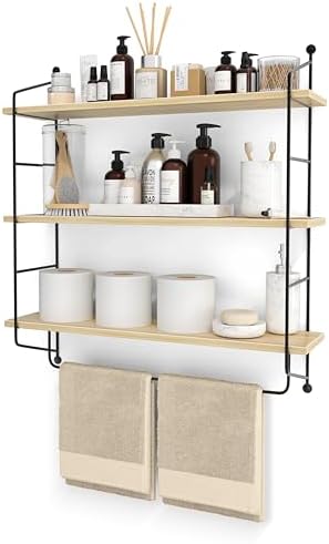Sorbus 3-Tier Floating Shelves for Wall, Bathroom Storage & Decor (Maple)
