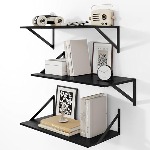 Heimlove 24W x 12D Deep Floating Shelves Set of 3 Black