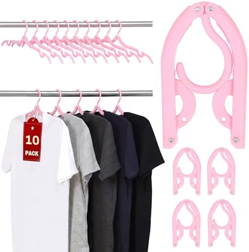 10 Pcs Travel Hangers, Cruise Ship Essentials Foldable Hangers Plastic Travel Essentials, Portable Cruises Must Haves 2026 for Suitcase, RV Camping Airplane Europe Vacation Essential, Pink